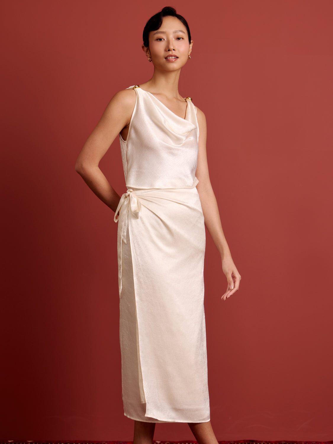Gold Trim Cowl Wrap Dress – goodaddition