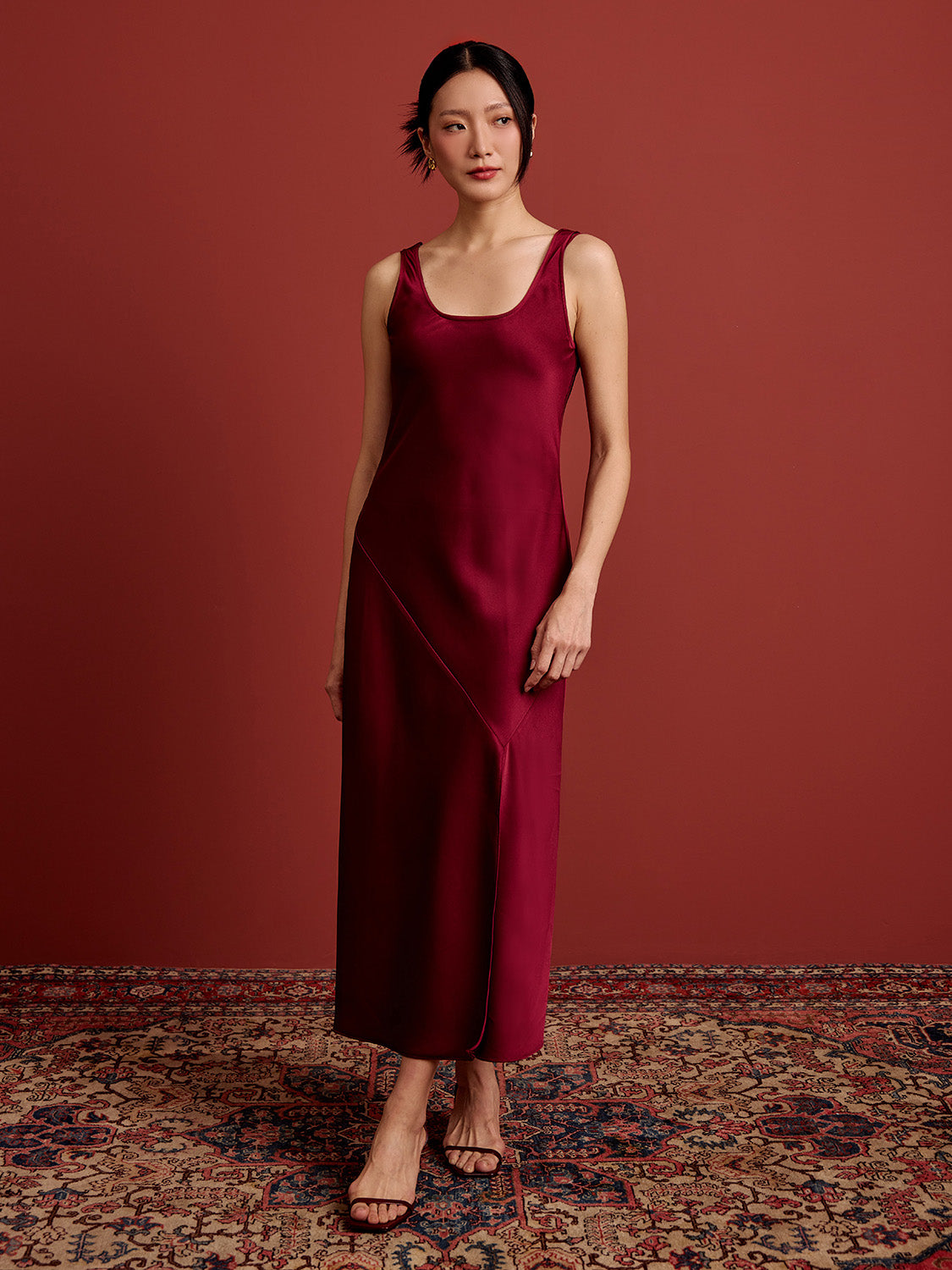 Bias Cut Satin Midi Dress