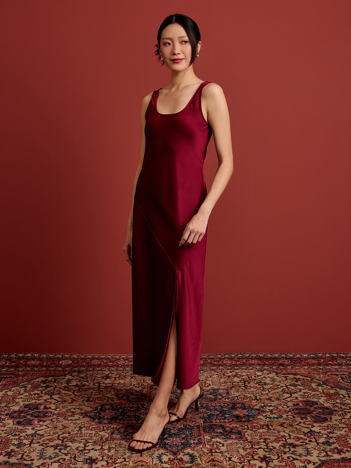 Bias Cut Satin Midi Dress - Modern Heritage goodaddition Bias Cut Satin Midi Dress - Modern Heritage goodaddition