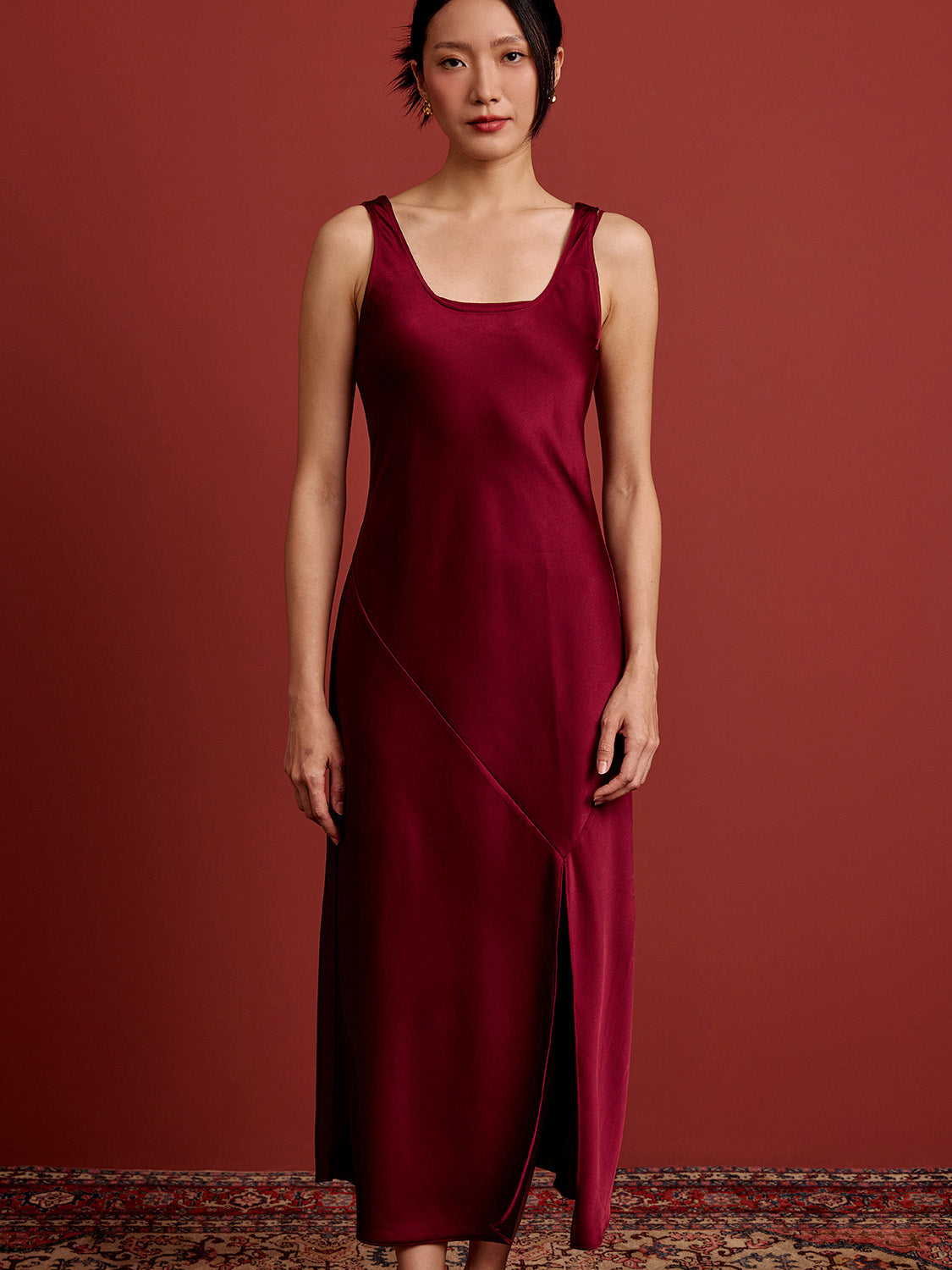 bias cut satin midi dress & Other Stories bias cut satin midi dress in dark red