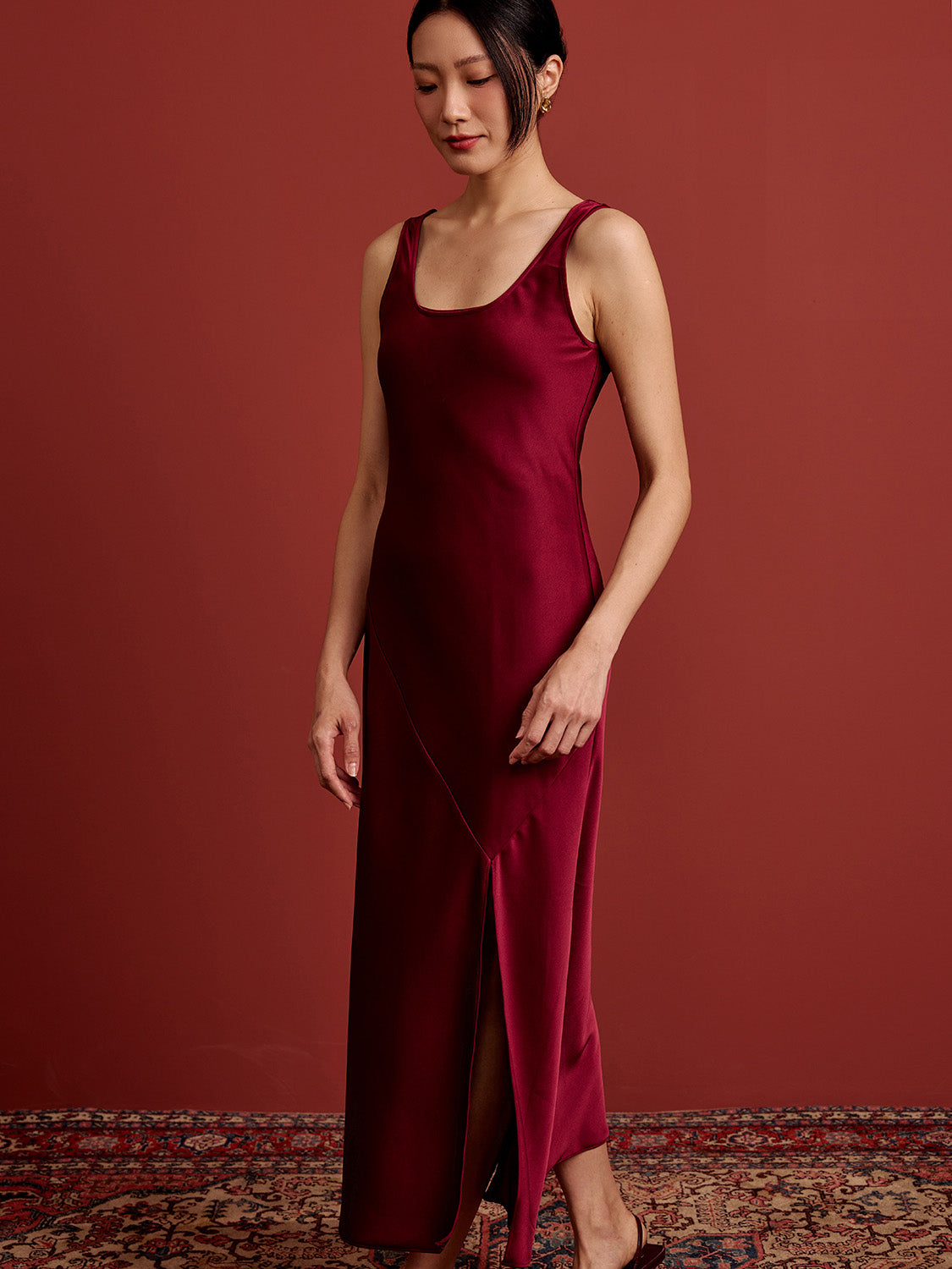 Bias Cut Satin Midi Dress