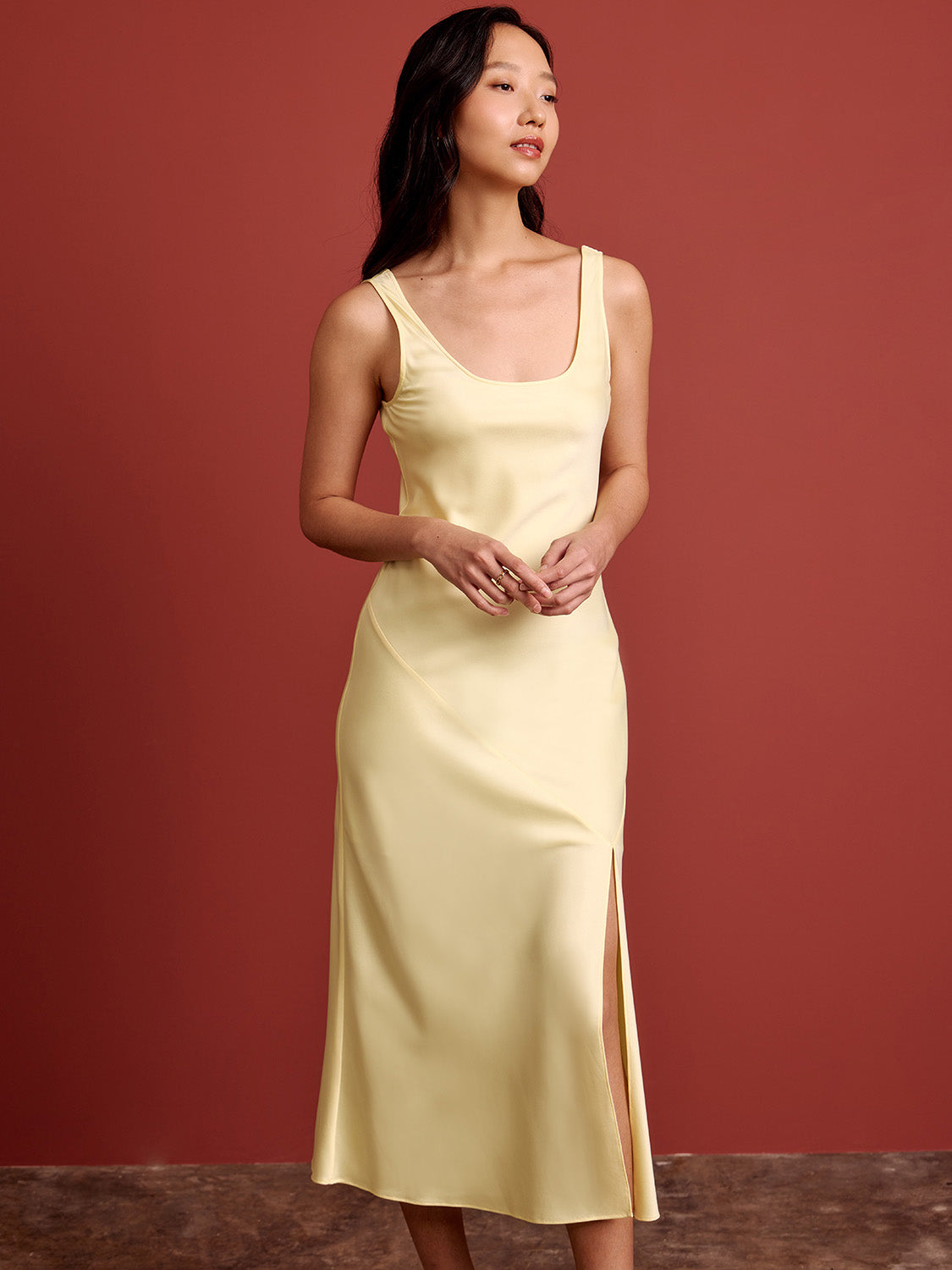 Bias Cut Satin Midi Dress - Modern Heritage goodaddition Bias Cut Satin Midi Dress - Modern Heritage goodaddition