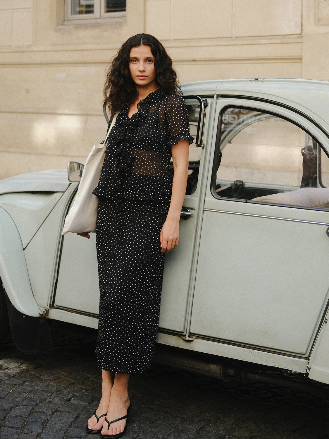 black sheer polka dot