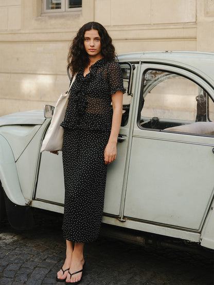 black sheer polka dot