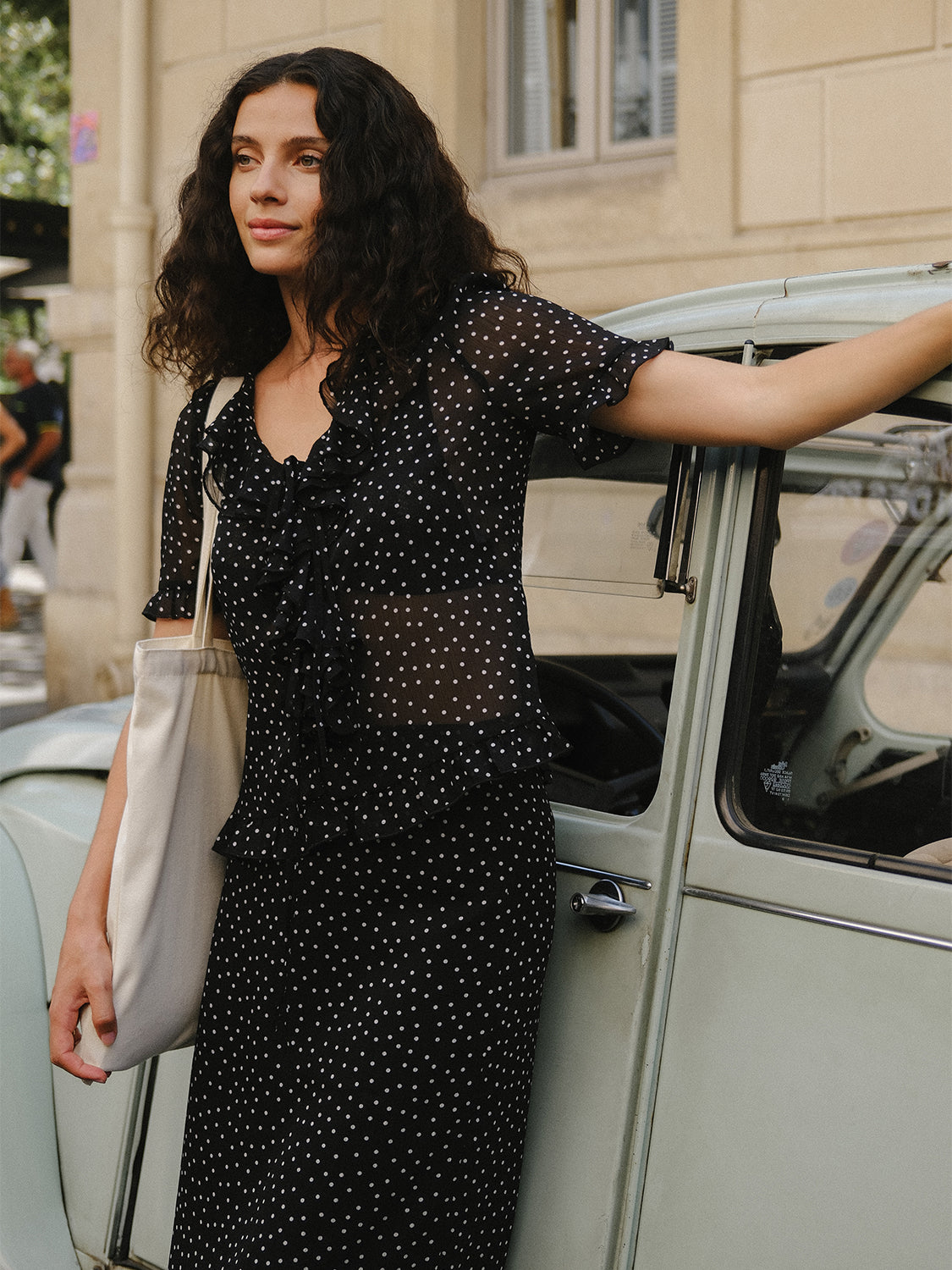 black sheer polka dot
