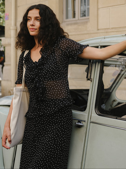 black sheer polka dot