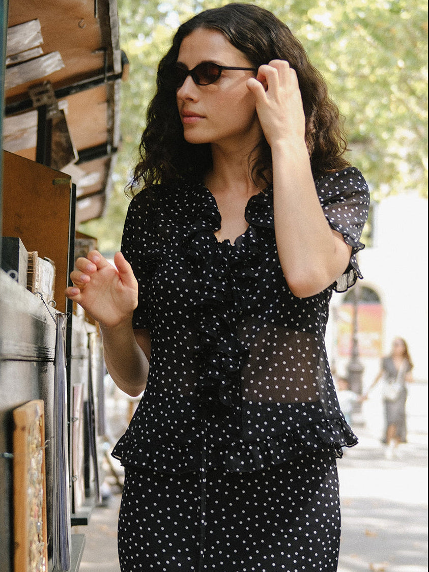 black sheer polka dot