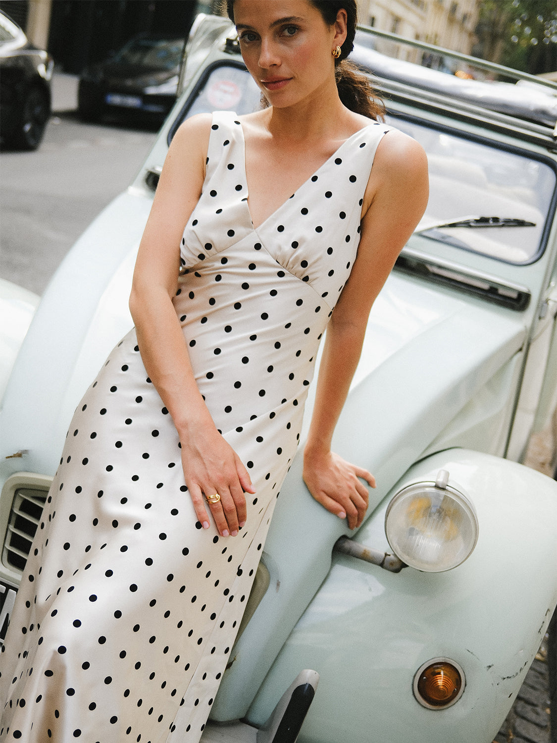 cream satin polka dot