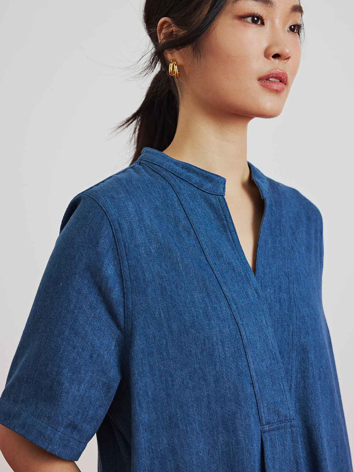 Denim Mandarin Collar Dress