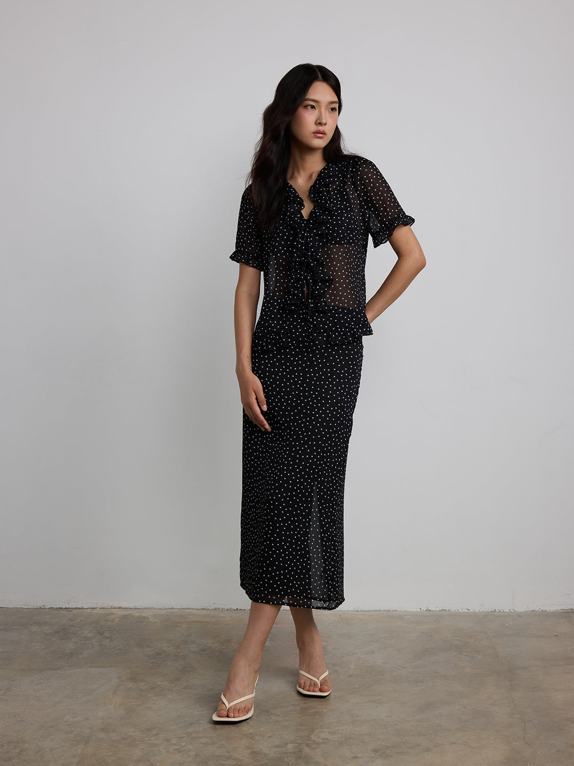 black sheer polka dot