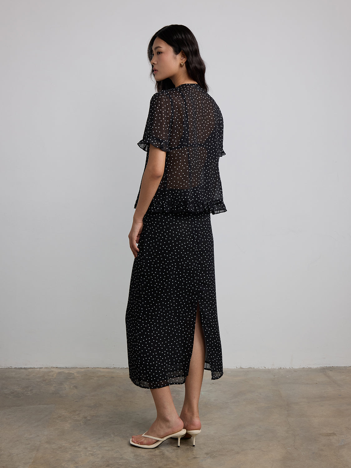 black sheer polka dot
