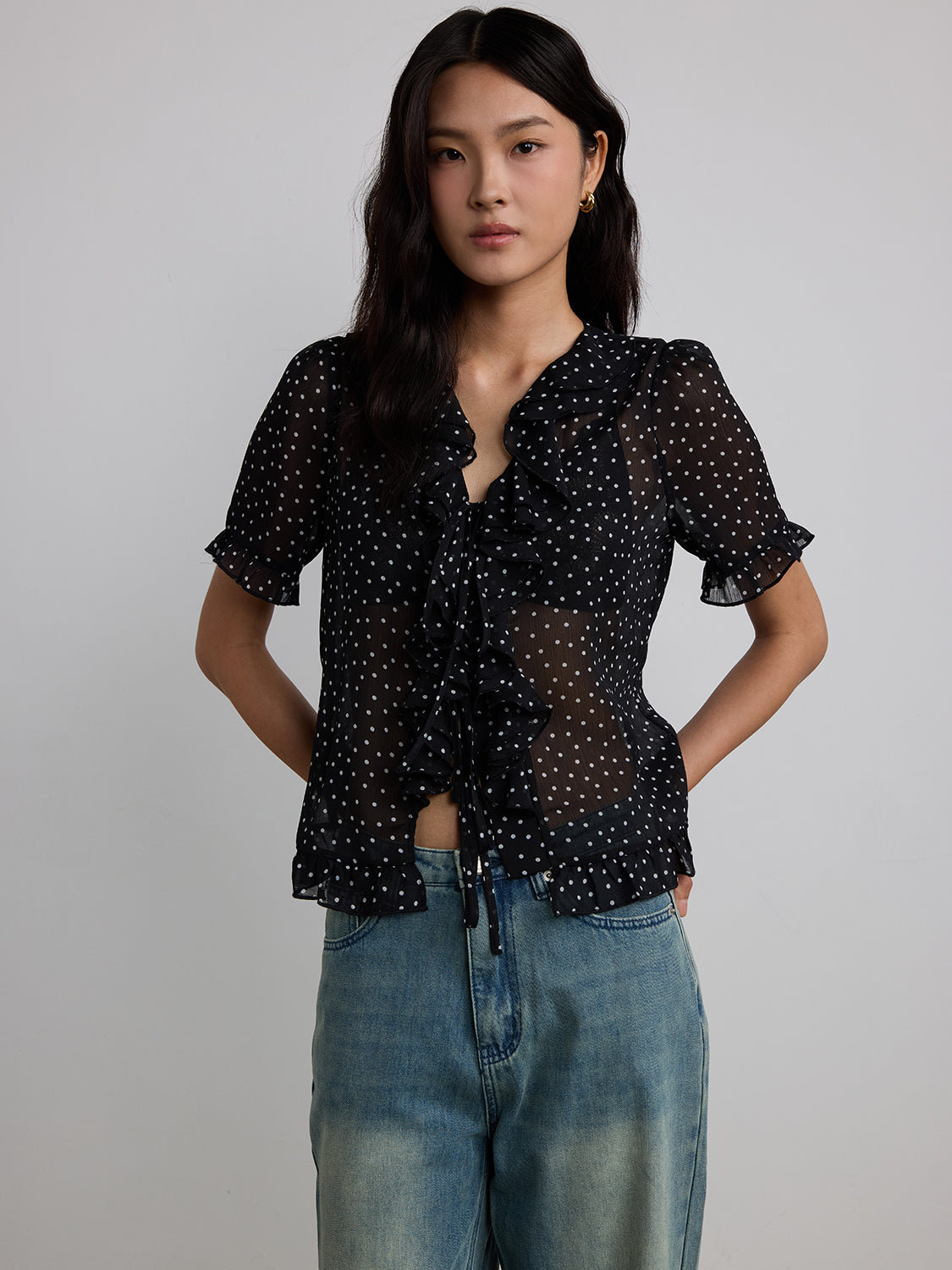 black sheer polka dot