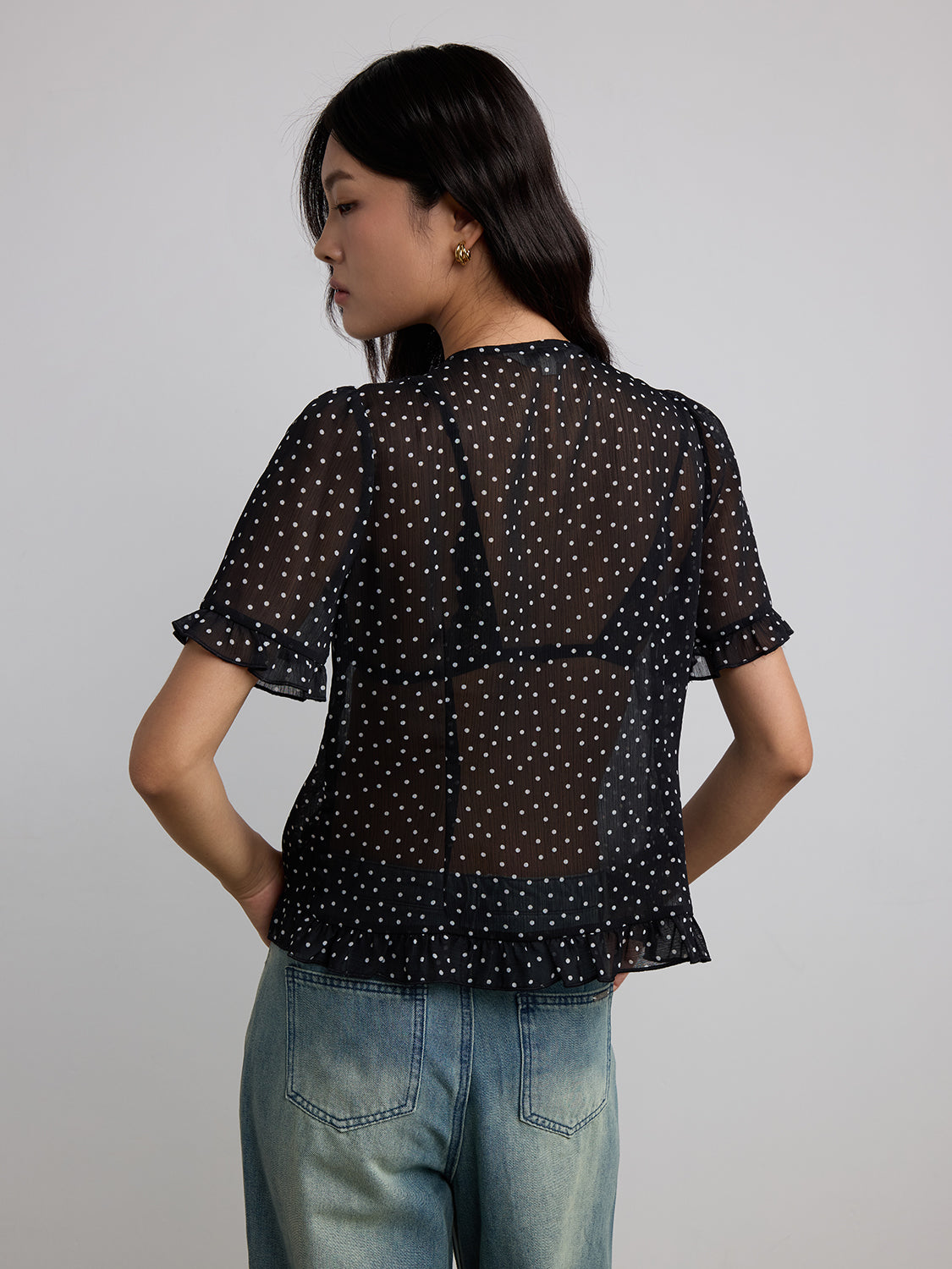black sheer polka dot