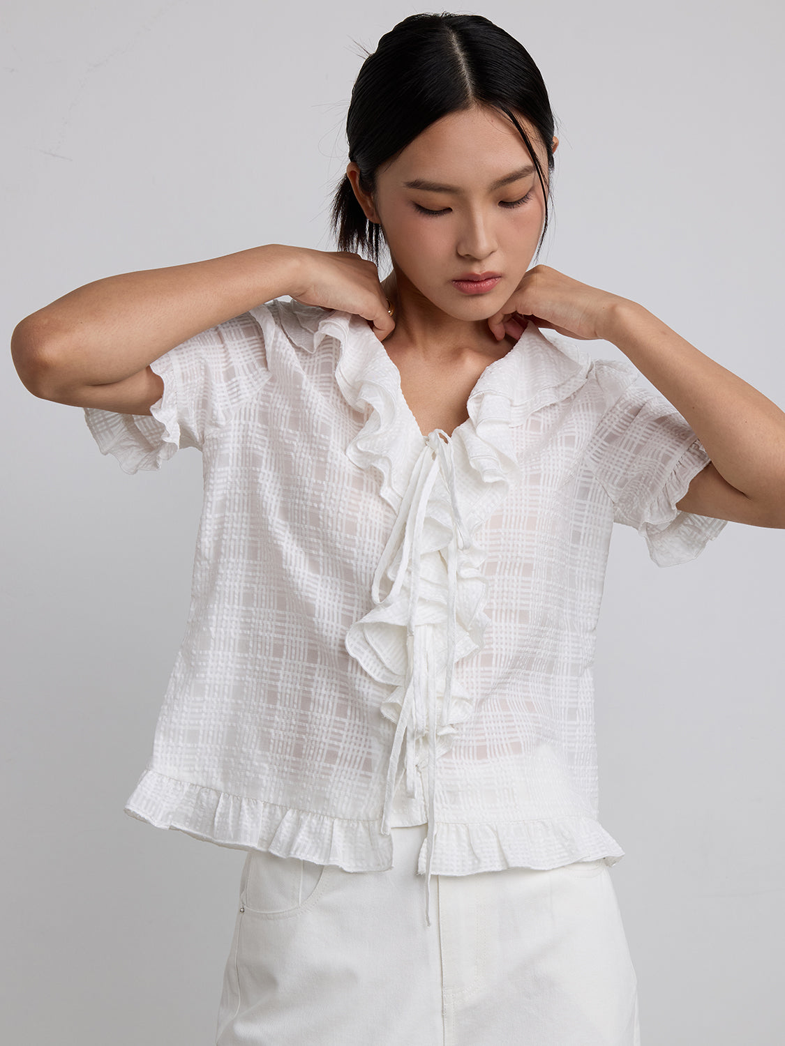 sheer white check
