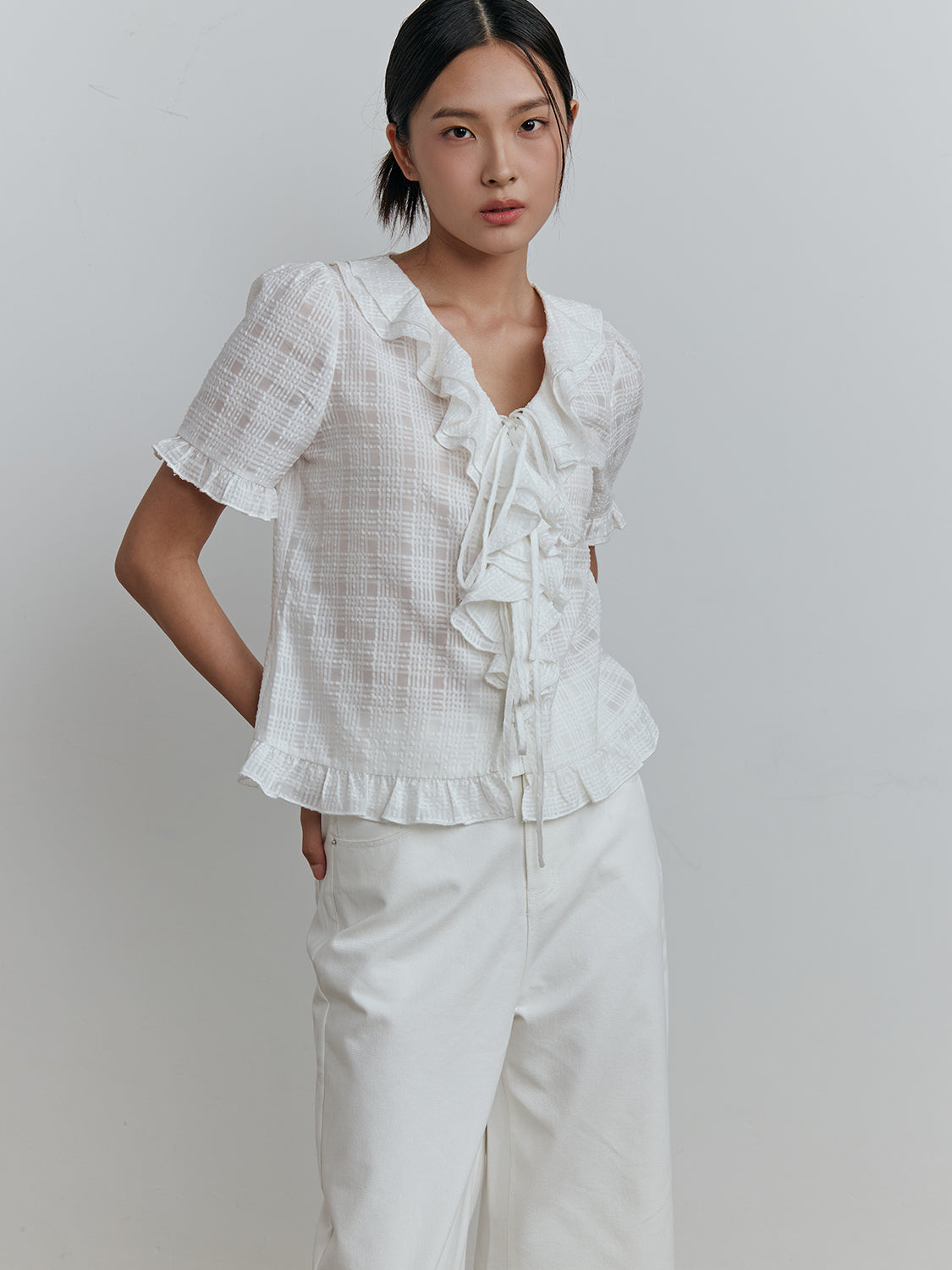 sheer white check