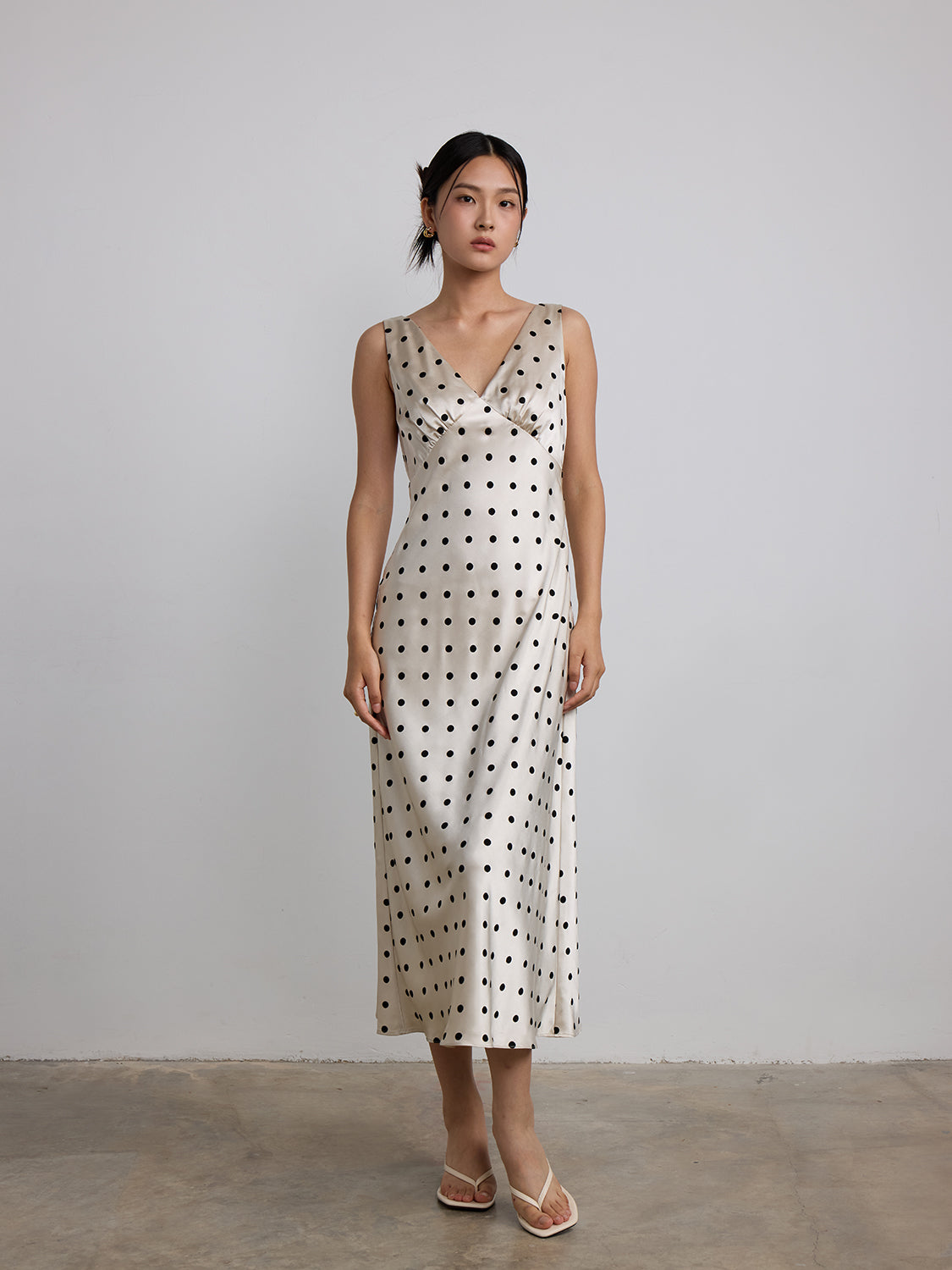 cream satin polka dot