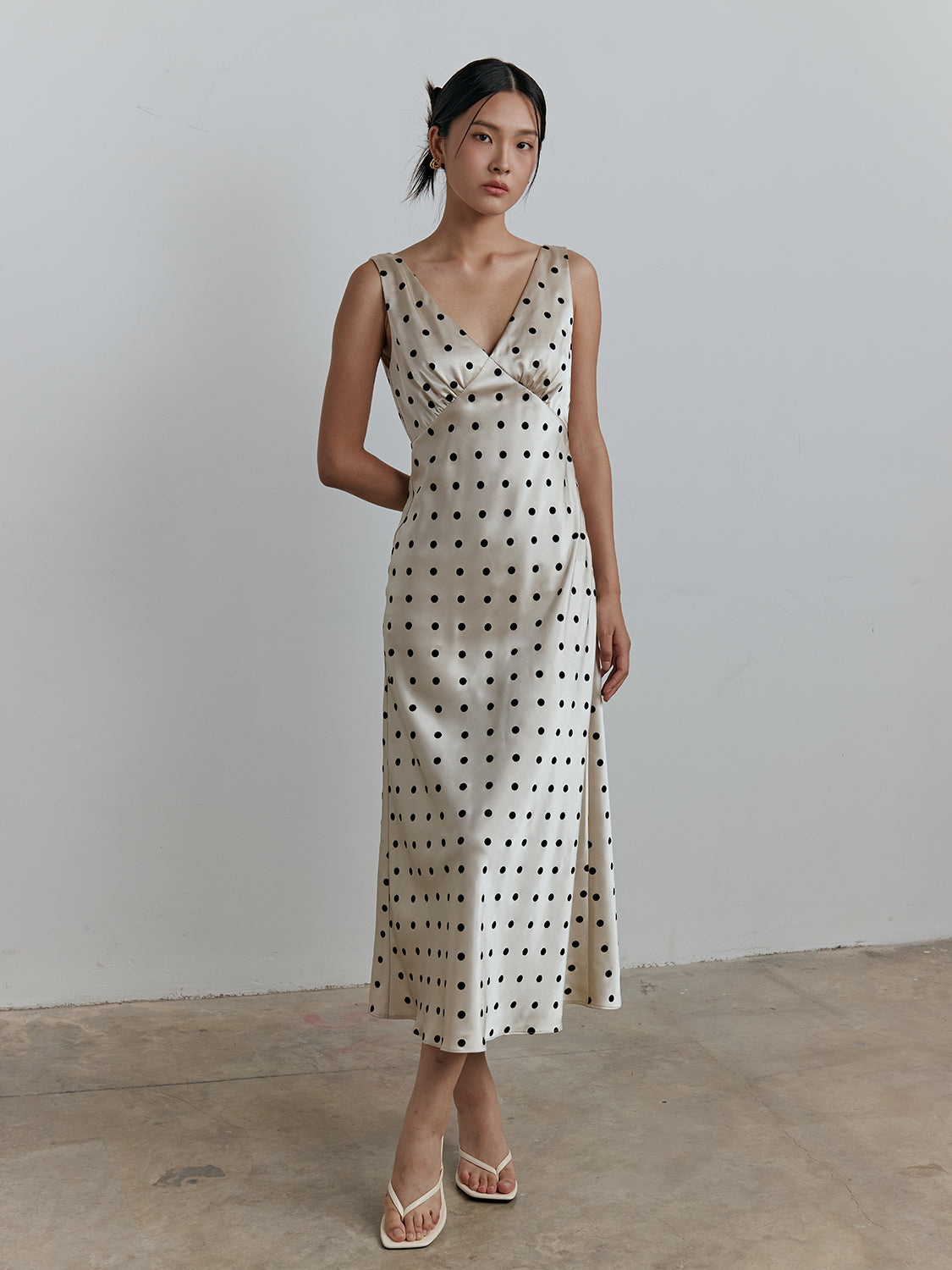 cream satin polka dot