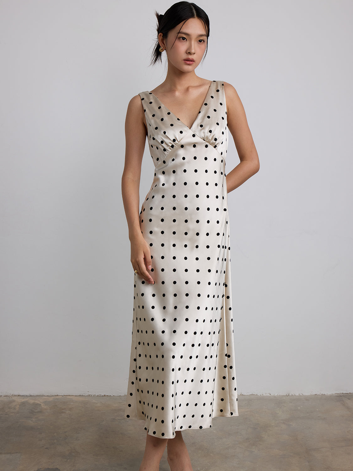cream satin polka dot
