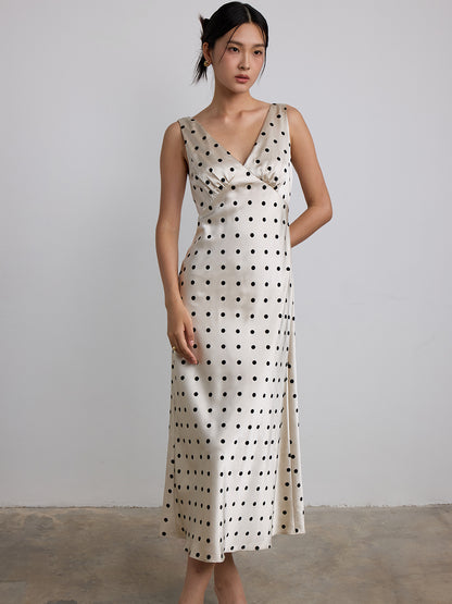 cream satin polka dot