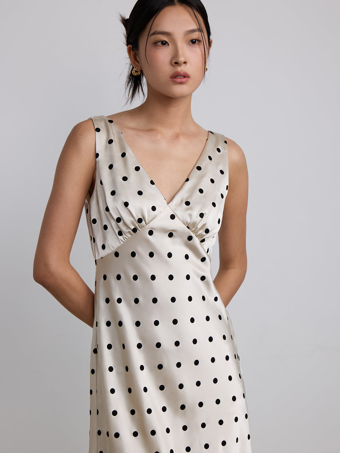 cream satin polka dot