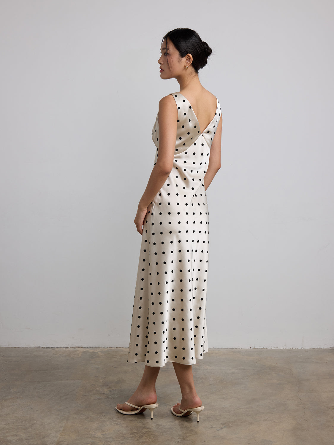 cream satin polka dot