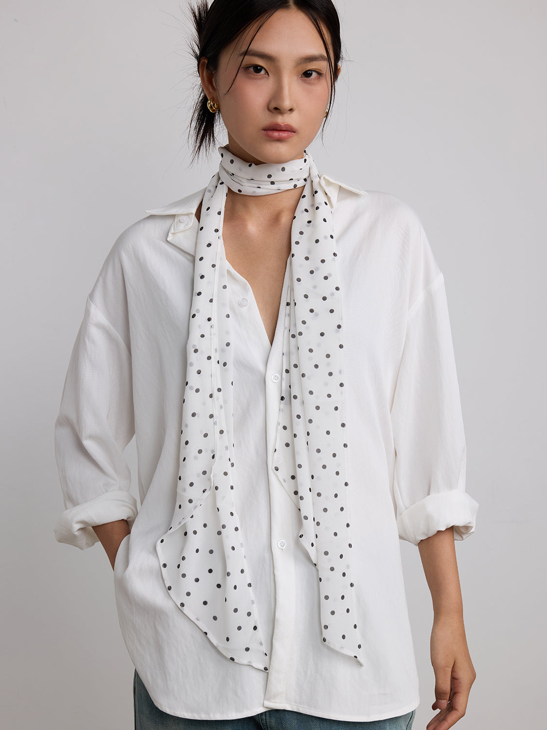 white sheer polka dot
