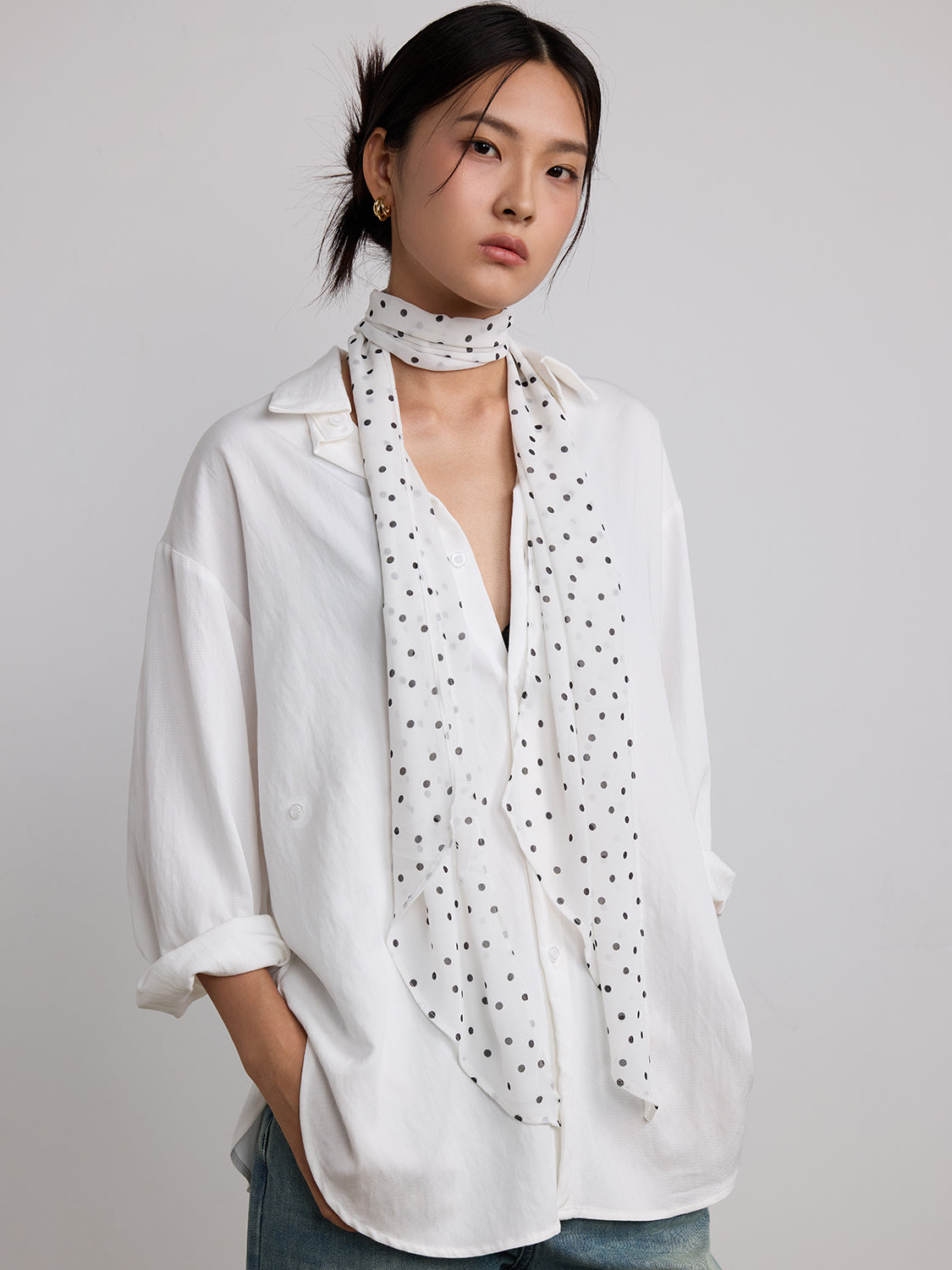 white sheer polka dot