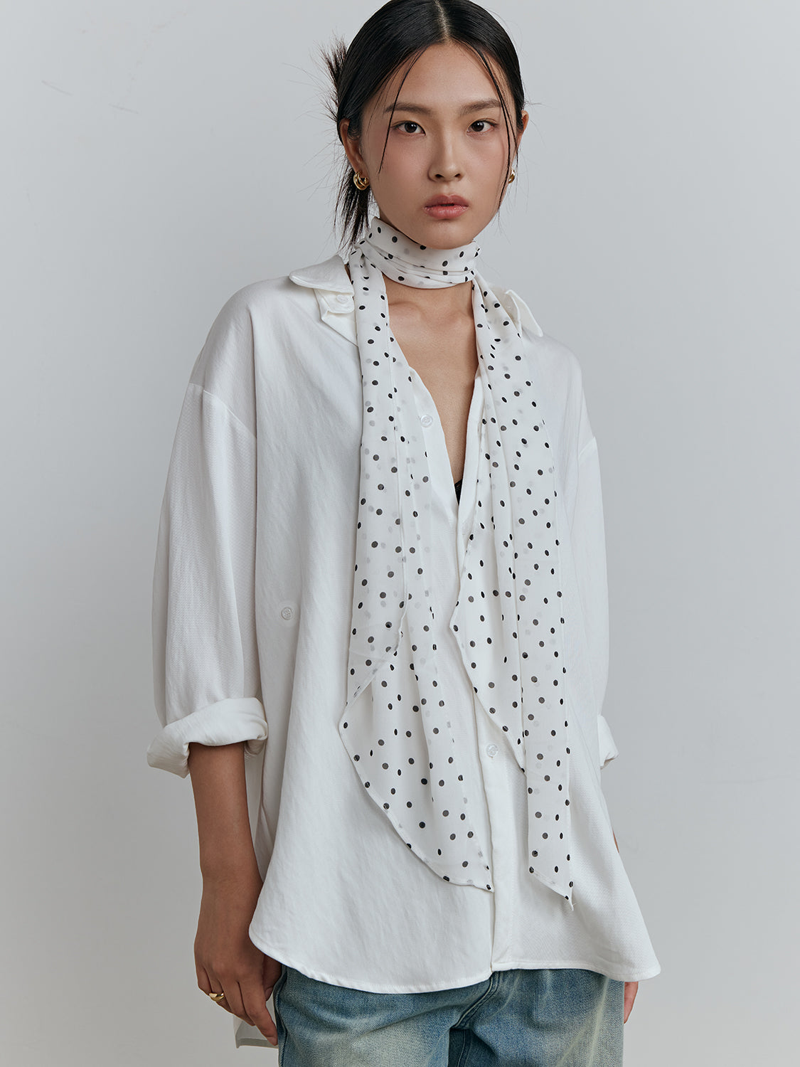 white sheer polka dot