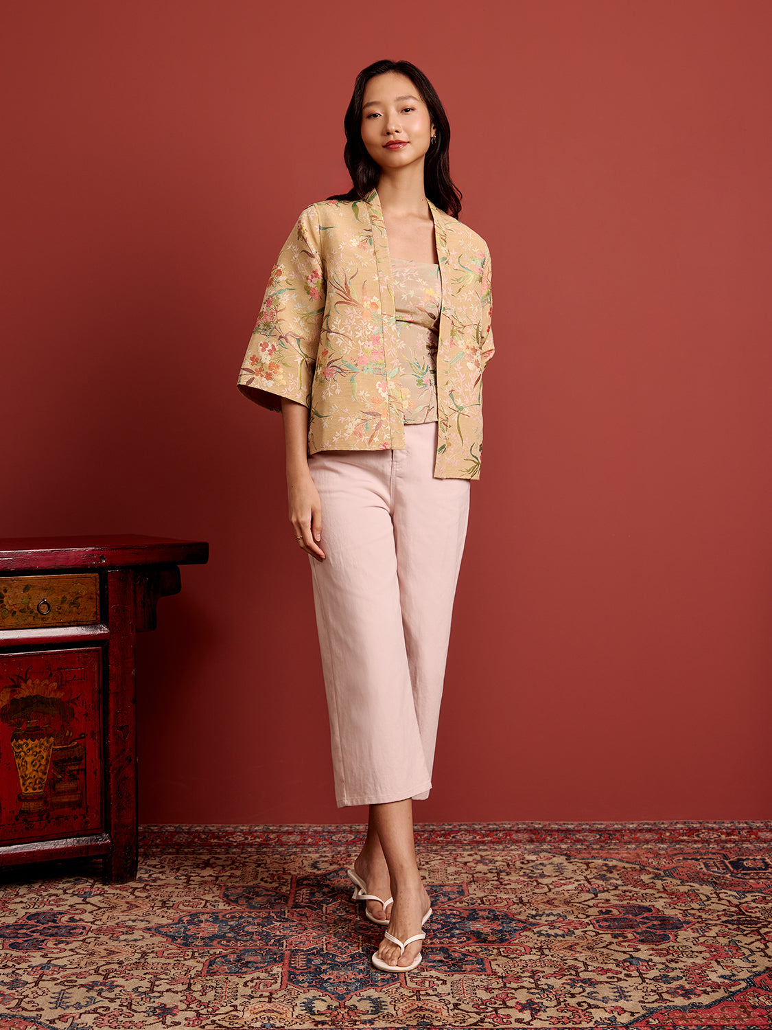 Orange Floral Brocade