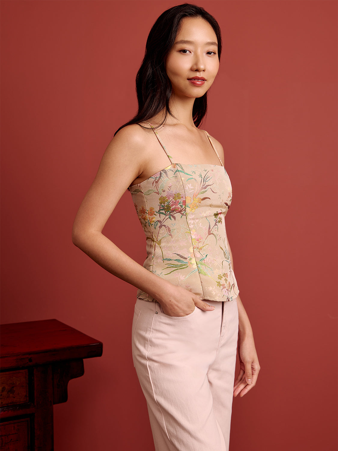 Orange Floral Brocade