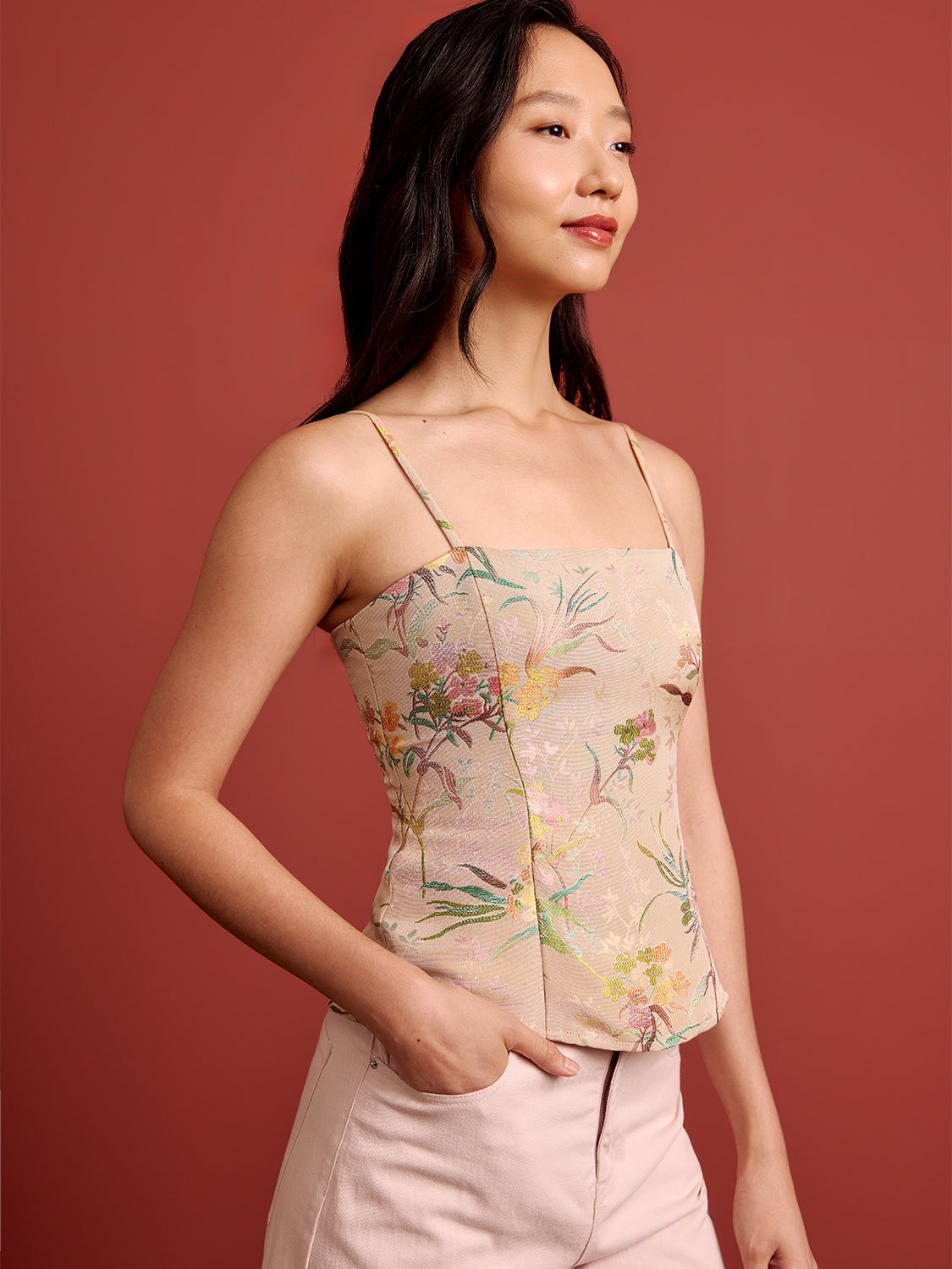 Orange Floral Brocade