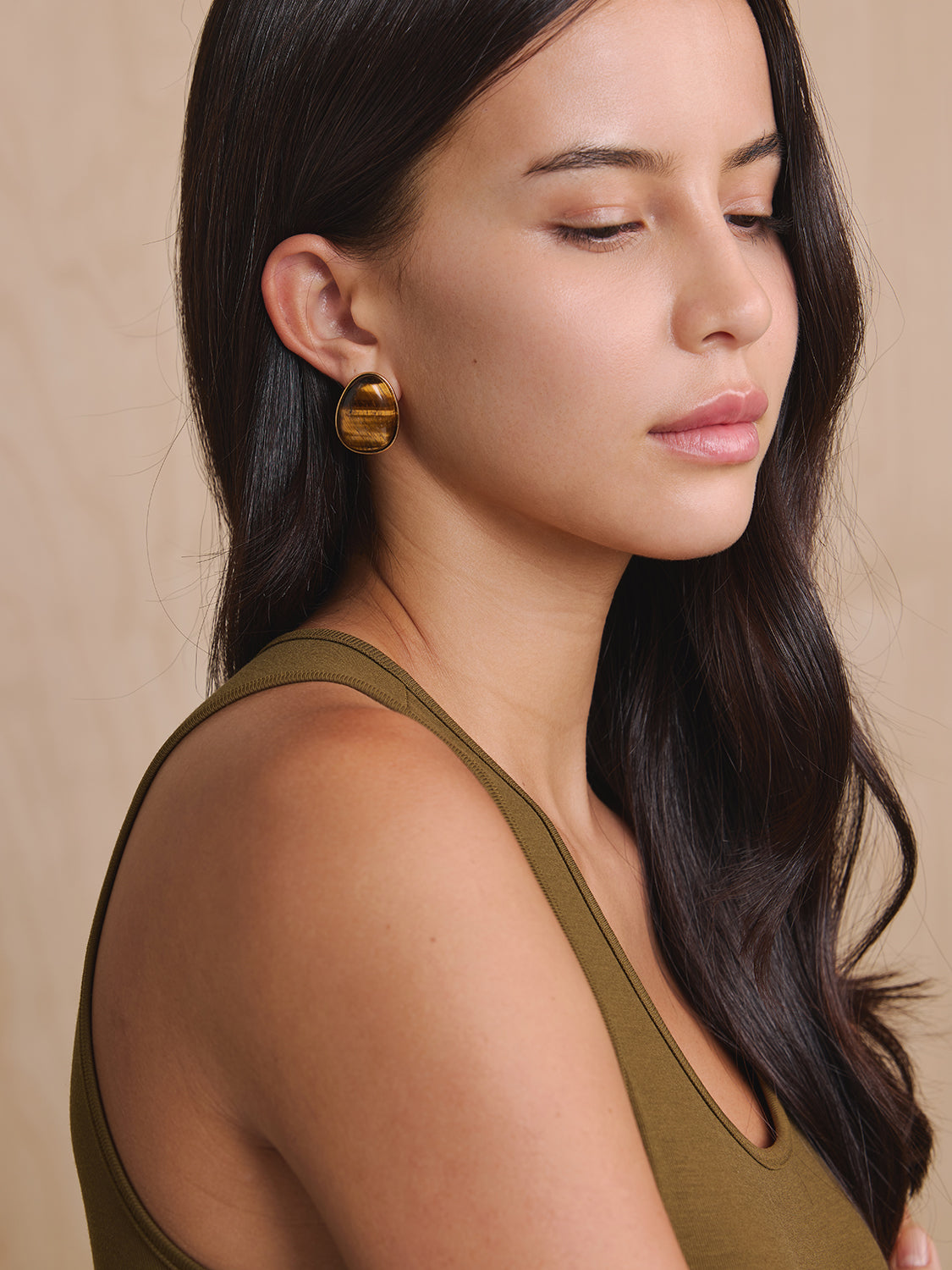 Tiger Eye Stone with Gold Trim