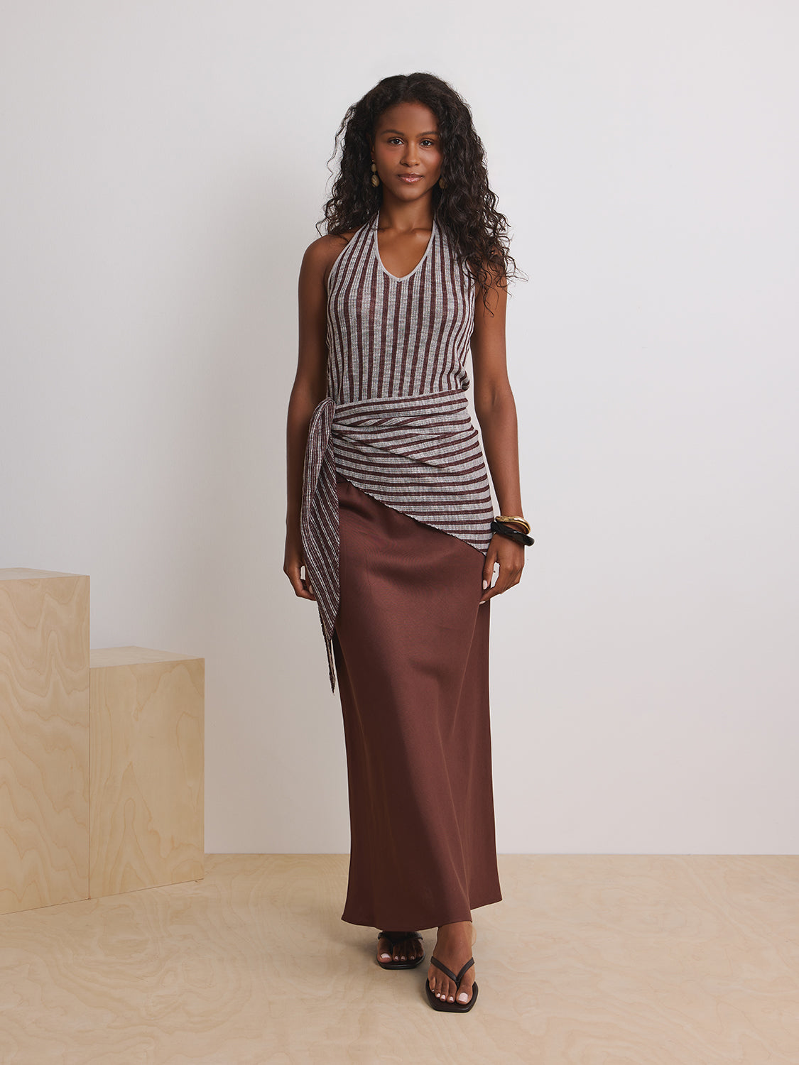 Textured White Brown Stripe
