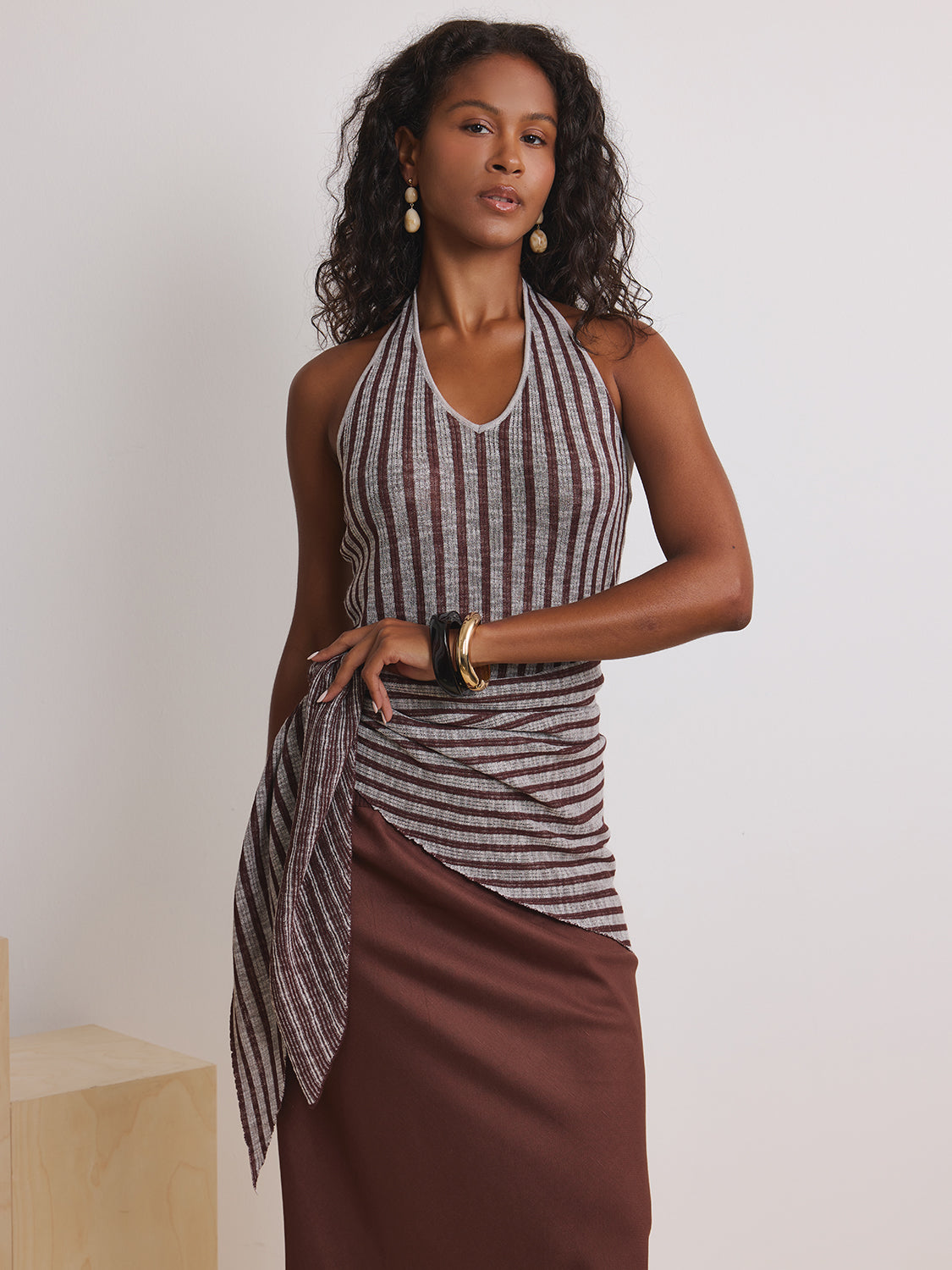 Textured White Brown Stripe