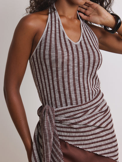 Textured White Brown Stripe