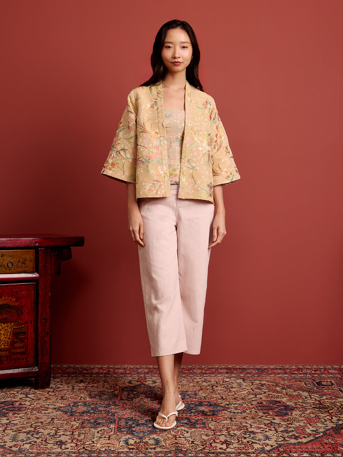 Orange Floral Brocade