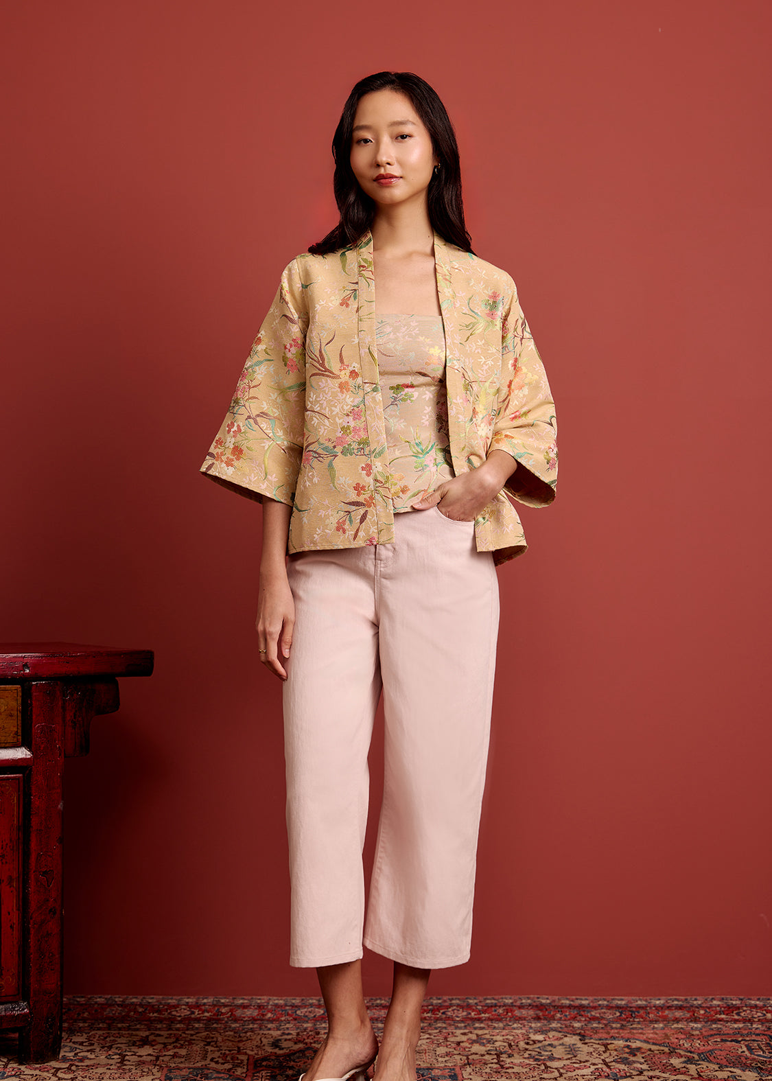 Orange Floral Brocade