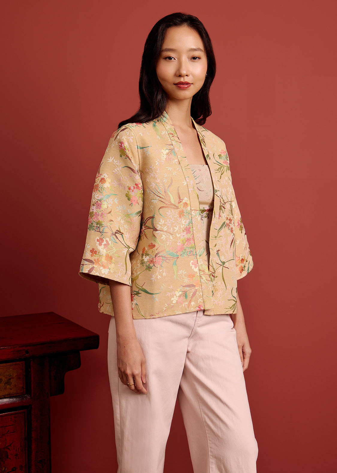 Orange Floral Brocade