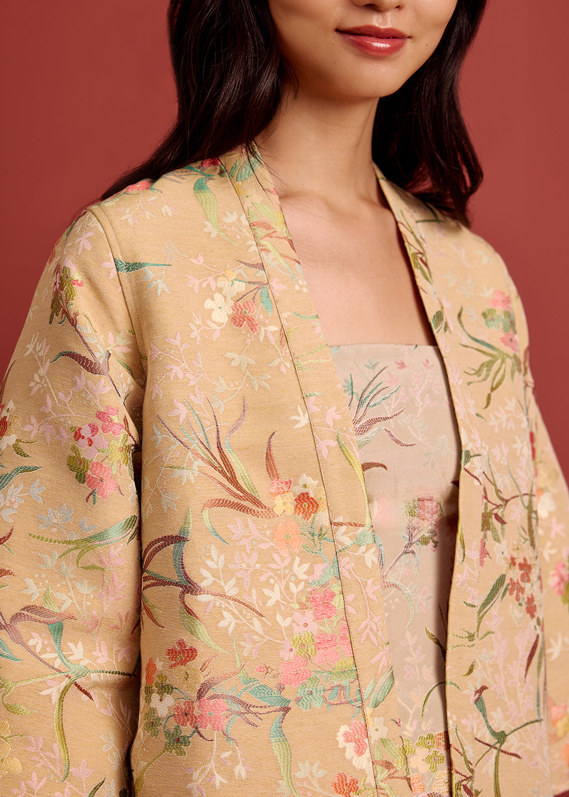 Orange Floral Brocade