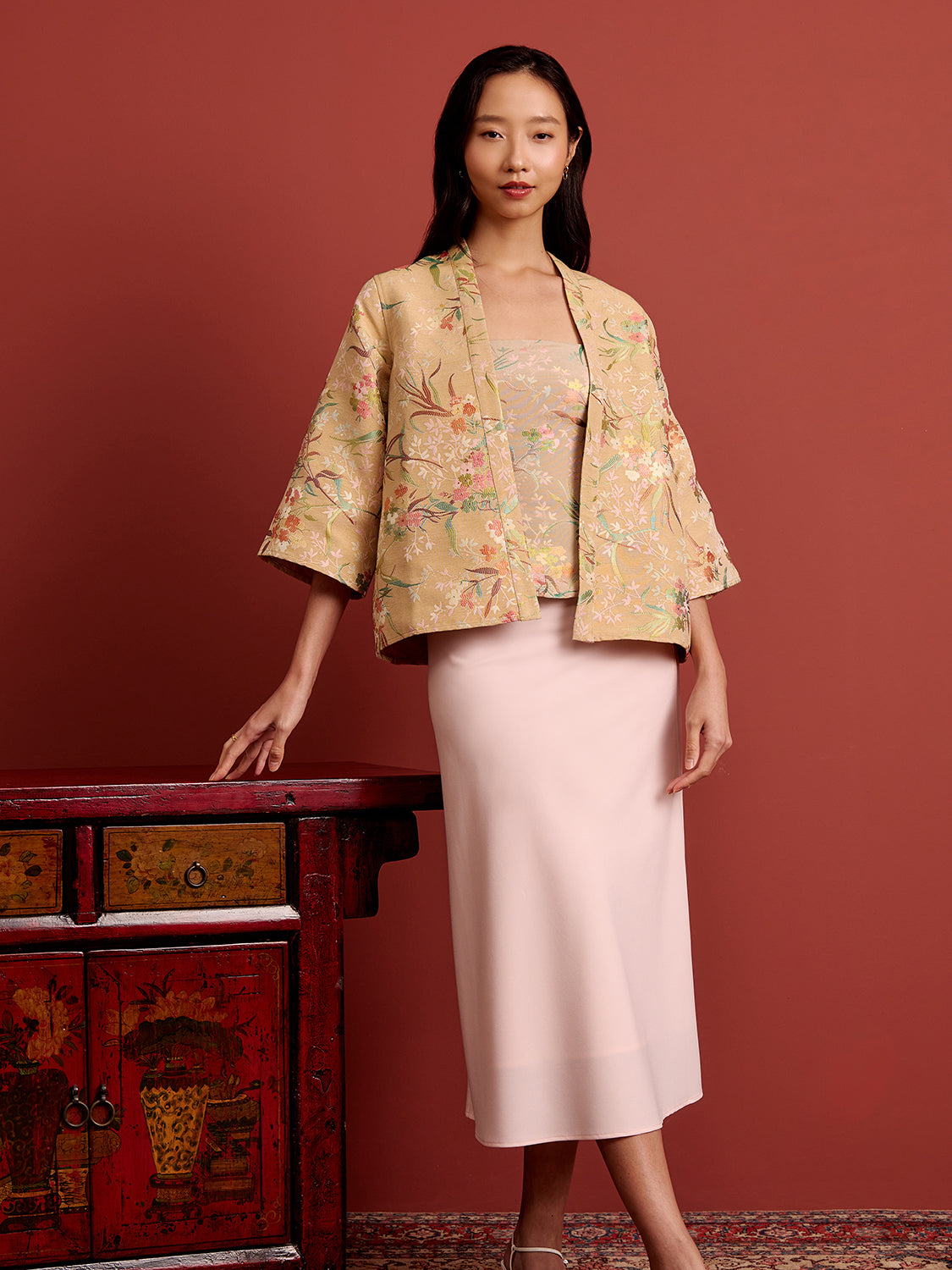 Orange Floral Brocade