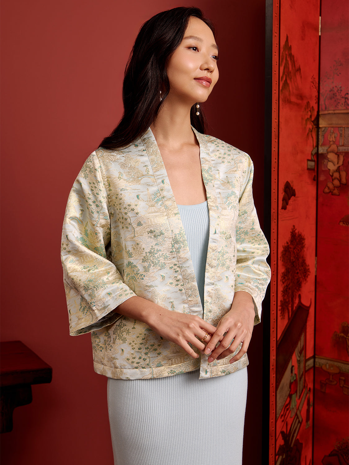 Light Blue-Gold Brocade