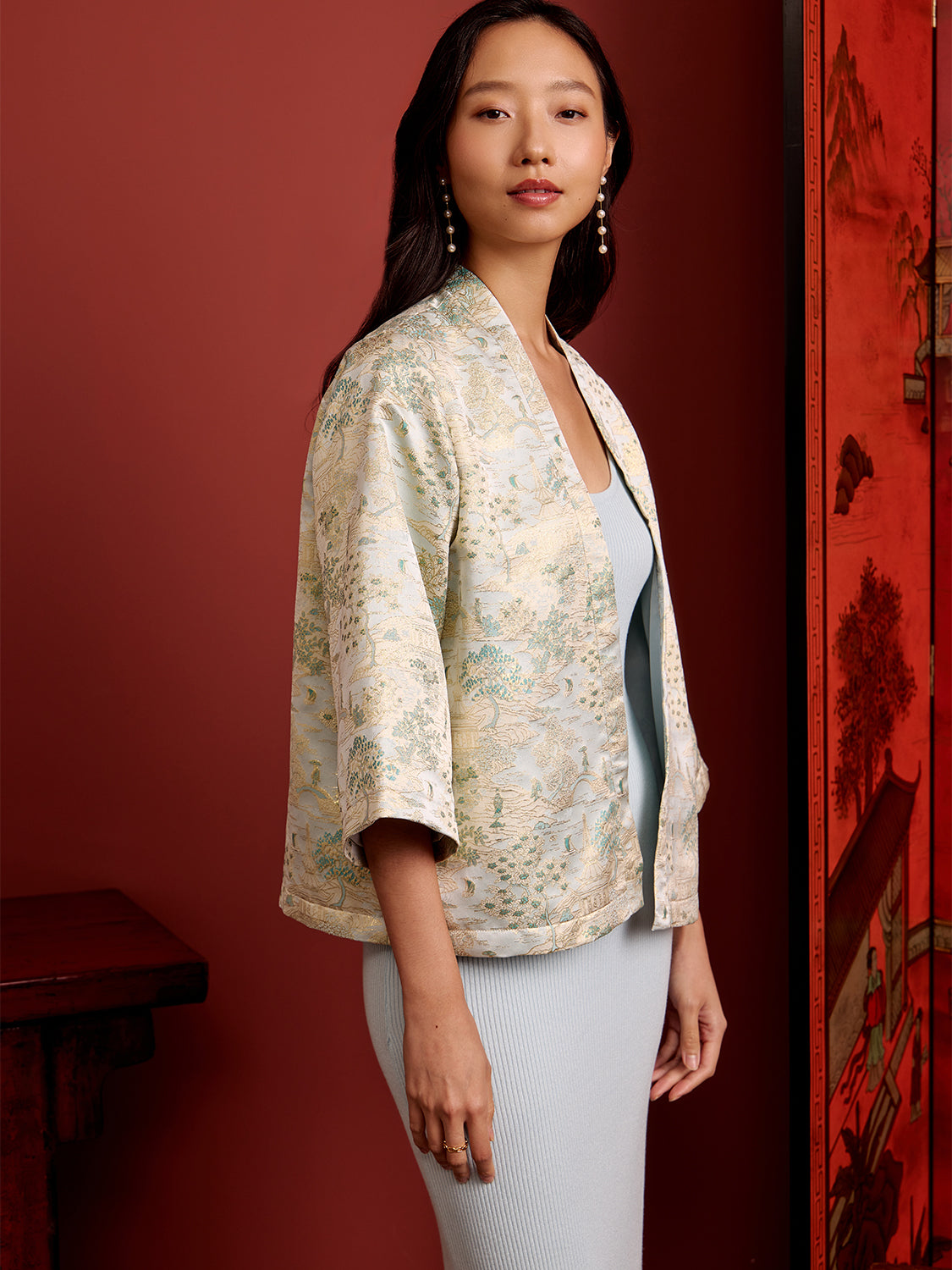 Light Blue-Gold Brocade