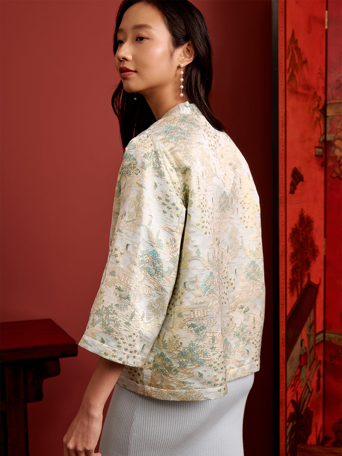 Light Blue-Gold Brocade