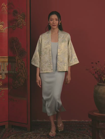 Light Blue-Gold Brocade